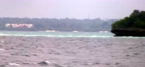 While the ocean was grey, in the distance not far from the Zanzibar shows we saw a section of the ocean very blue/green