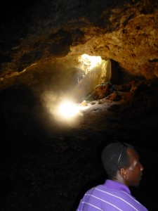 The only source of natural light was this hole in the cave thirty feet above.