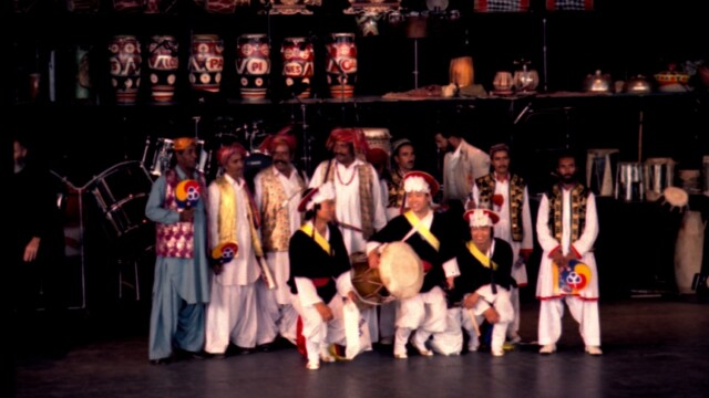 1986 Vancouver BC Royal Bank/Expo 86 World Festival World Drum Festival 2nd row Pakistan Drummers 1st row Korea SamulNori Photo Barry Burns