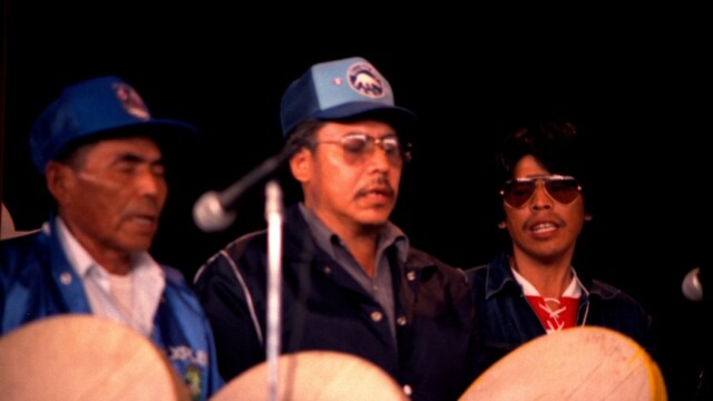 1986 Vancouver BC Royal Bank/Expo 86 World Festival World Drum Festival Canada Dene Drummers Photo Barry Burns