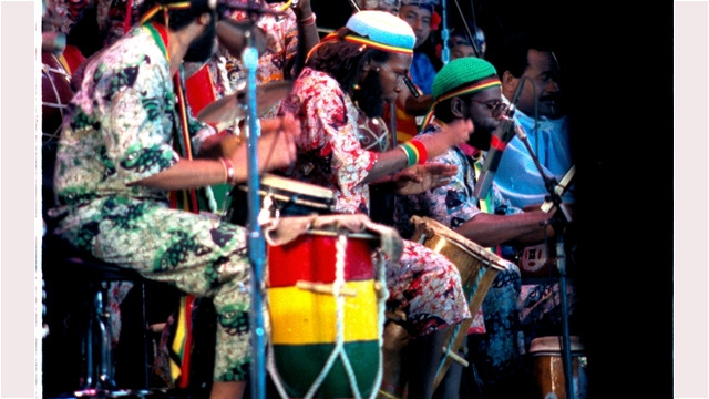 1986 Vancouve BC Royal Bank/Expo 86 World Festival World Drum Festival St. Lucia Les Campagnons dAkati Photo Barry Burns